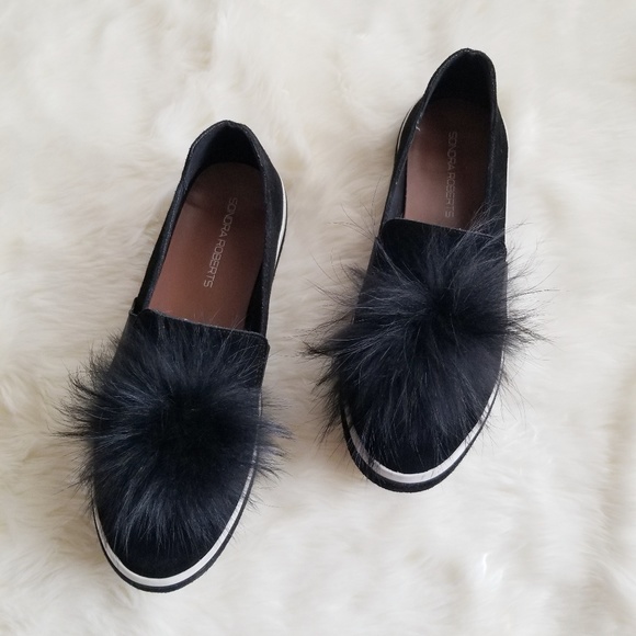 Sondra Roberts Shoes - Sondra Roberts Slip-on Sneakers Black Pom Pom Flat